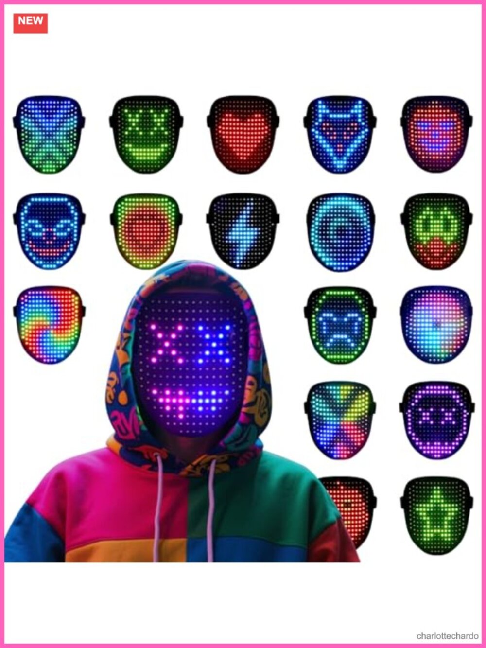 LED Light Up Mask Gesture Control Halloween Cosplay Costume
